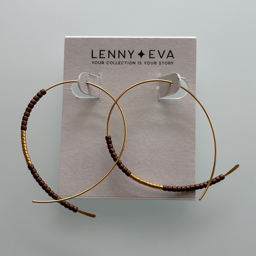 Gold and Brown Beaded Hoop Earrings
